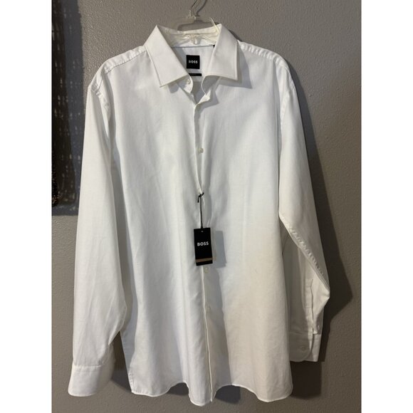 BOSS Hugo Men's Sharp Fit Button-Up Shirt Long Sleeve White 17.5 XL 34 35 NEW - Picture 4 of 14